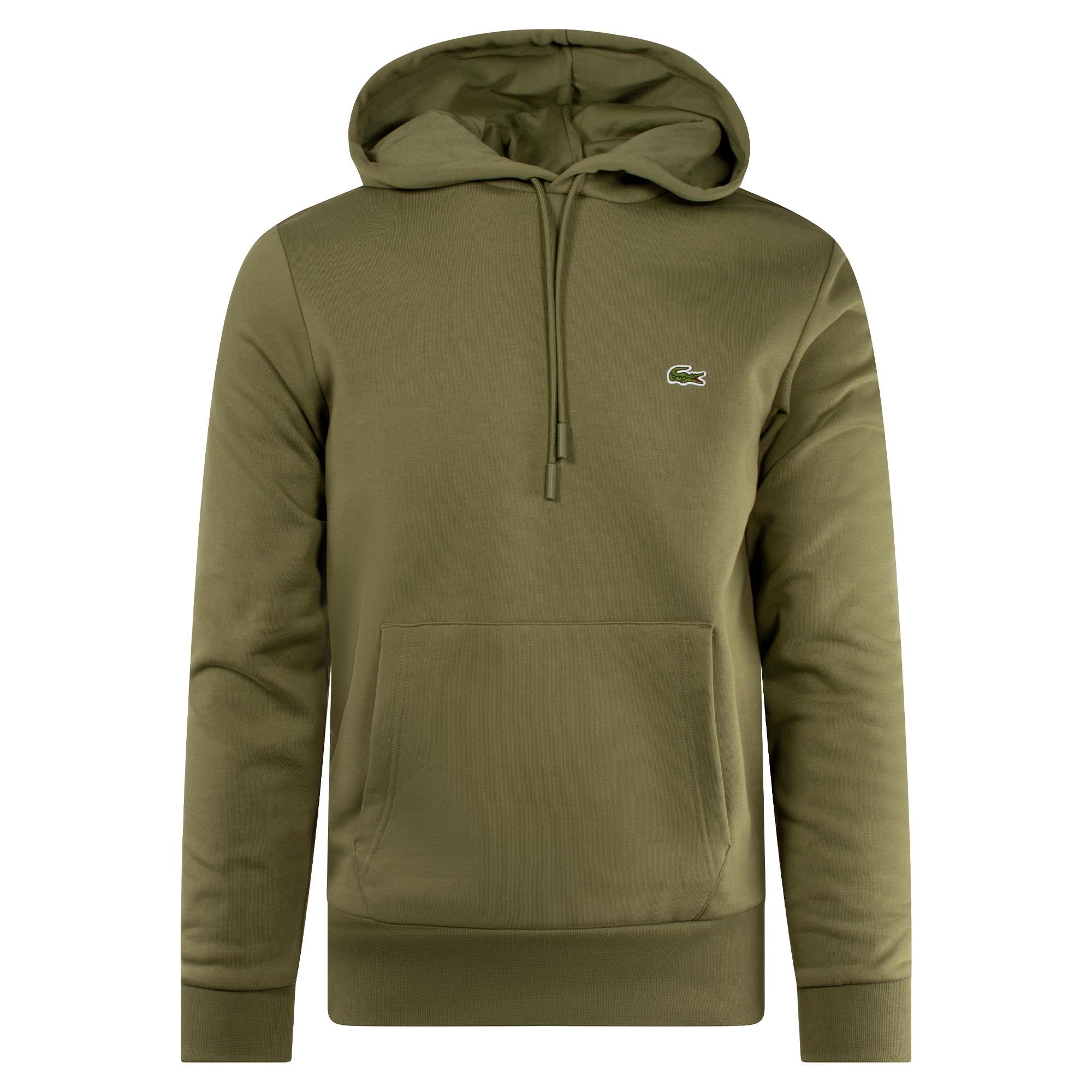 Lacoste Mens Classic Fit Cotton Fleece Hoodie Khaki
